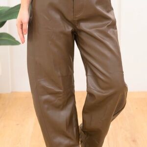 Bluivy Faux Leather Barrel Pants NWT- Size Small